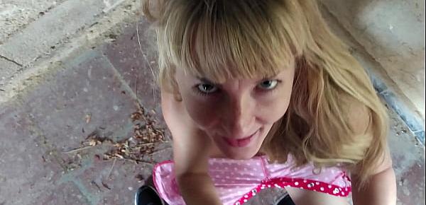  Horny MILF with small tits and perfect ass fucking in an abandoned building. REAL POV OUTDOOR FUCK(Full video - RED)